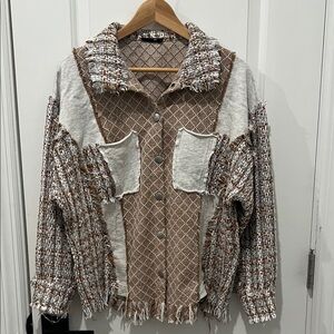 Stylish Miss Me Women's Tweed Patchwork Jacket, Size Small (Oversized)
